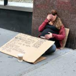 Distressed woman sitting on street